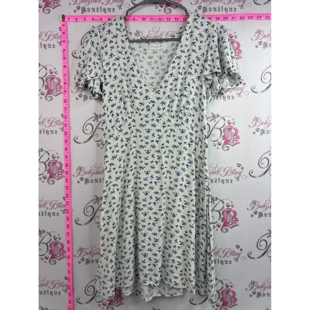 Primark dress cottage core floral Cream Midi Dress with Blue Floral Print